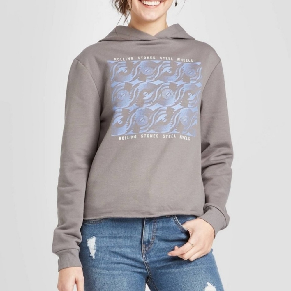 THE ROLLING STONES Steel Wheels Long Crop Grey Hoodie